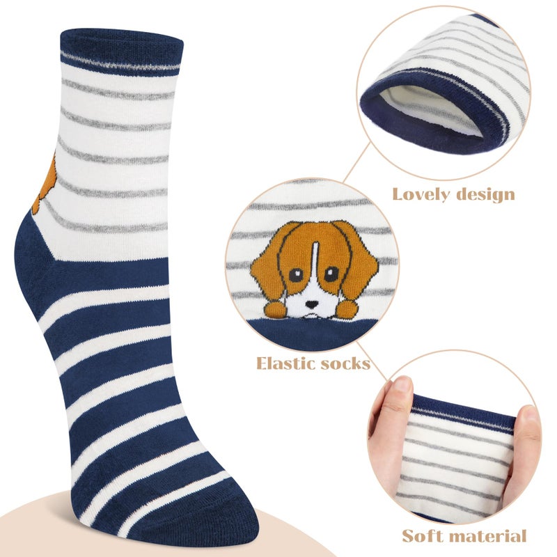 YSense Womens Cute Animal Painting Socks 5 Pairs, Funny and Cool 100% Cotton Art Dog Cat Socks for Women, Black & brown & yellow & blue & gray - Image 2